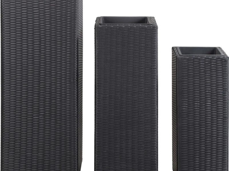 Letti Rialzati da Giardino 3 pz in Polyrattan Nero