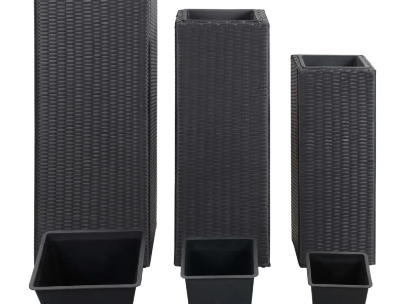 Letti Rialzati da Giardino 3 pz in Polyrattan Nero