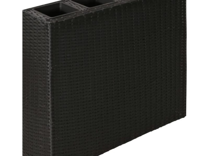 Letti Rialzati da Giardino con 4 Vasi 2 pz in Polyrattan Nero