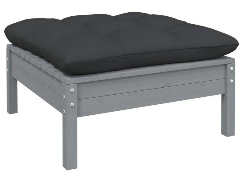 Set Divani da Giardino 3 pz con Cuscini Grigi Massello di Pino