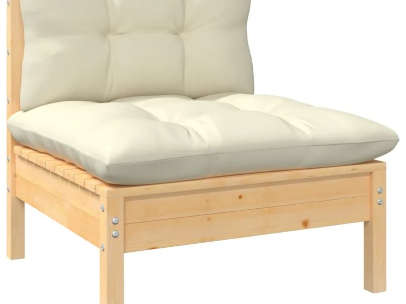 Set Divani da Giardino 3 pz con Cuscini Crema Massello di Pino