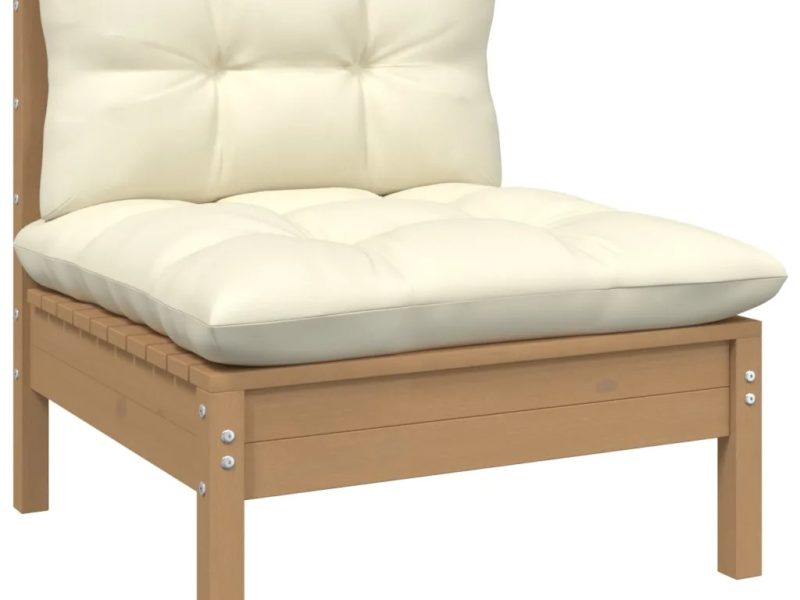 Set Divani da Giardino 3 pz con Cuscini Crema Massello di Pino