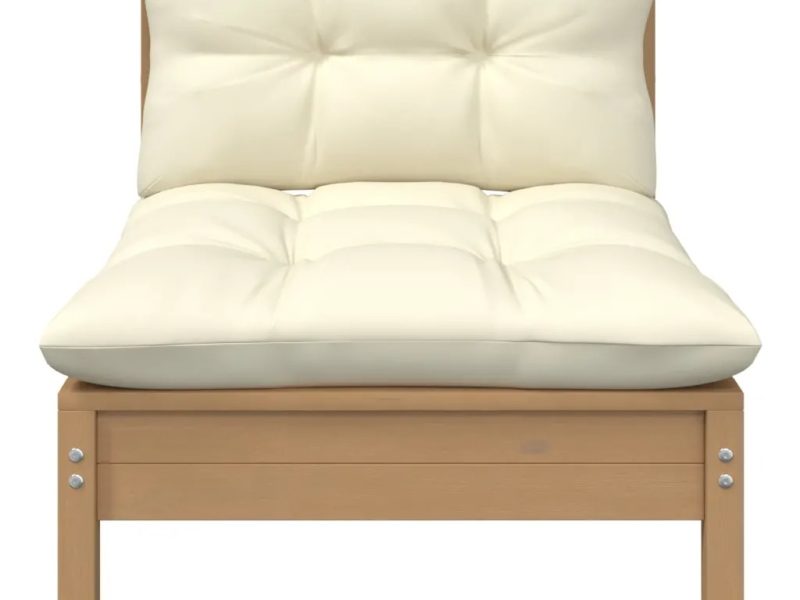 Set Divani da Giardino 3 pz con Cuscini Crema Massello di Pino