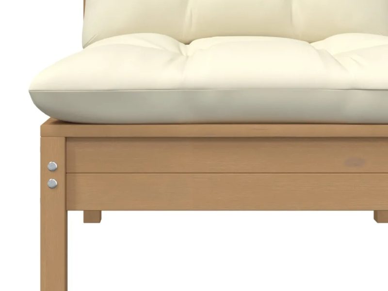 Set Divani da Giardino 3 pz con Cuscini Crema Massello di Pino