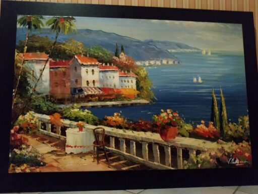 Quadro moderno pittoresco in rilievo su cornice.