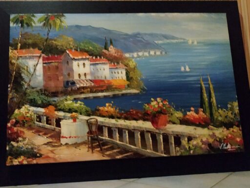 Quadro moderno pittoresco in rilievo su cornice.