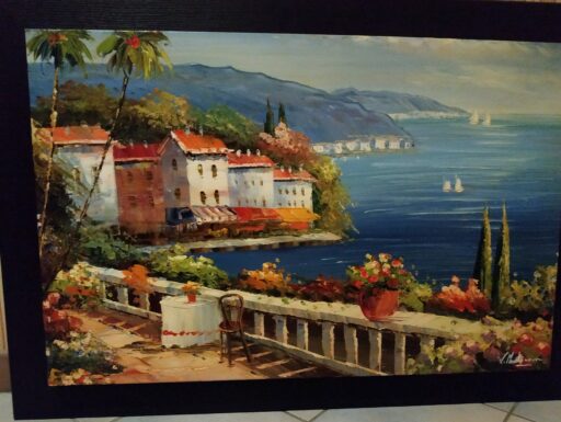 Quadro moderno pittoresco in rilievo su cornice.