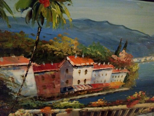 Quadro moderno pittoresco in rilievo su cornice.