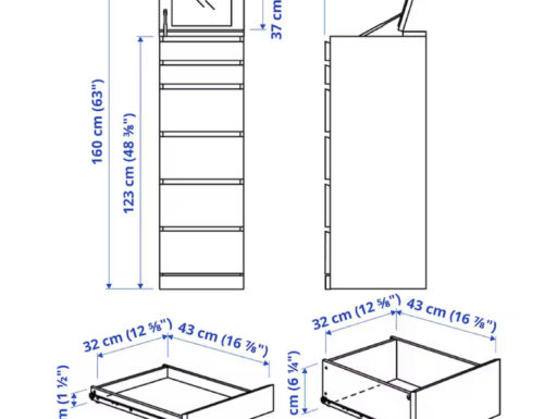 Cassettiera Malm Ikea verticale con specchio porta oggetti