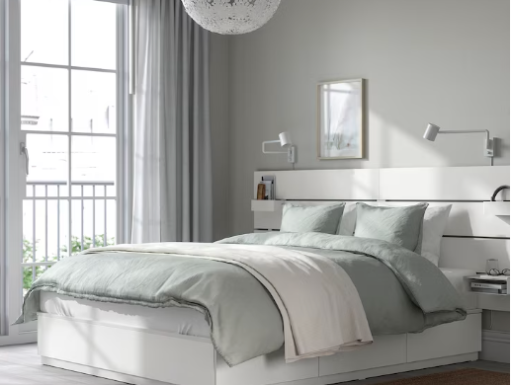 Nuovo: NORDLI letto contenitore testiera, bianco, 160×200