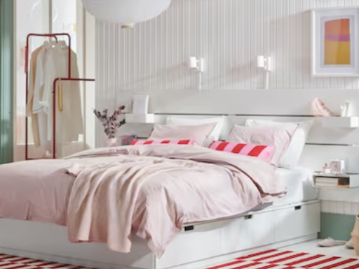Nuovo: NORDLI letto contenitore testiera, bianco, 160×200
