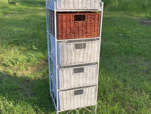 Cassettiera in ferro con 5 cassetti in rattan