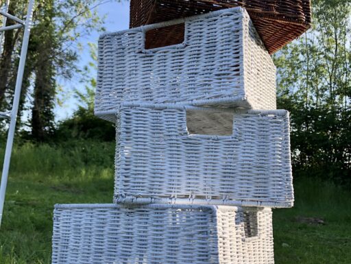 Cassettiera in ferro con 5 cassetti in rattan