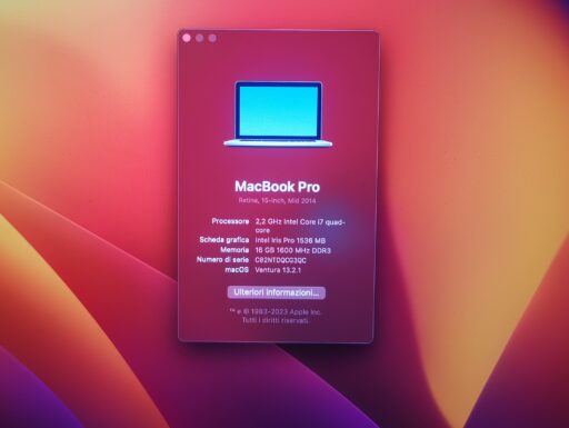 MacBook Pro 15″ Retina – SSD 256 Ventura + Windows 11