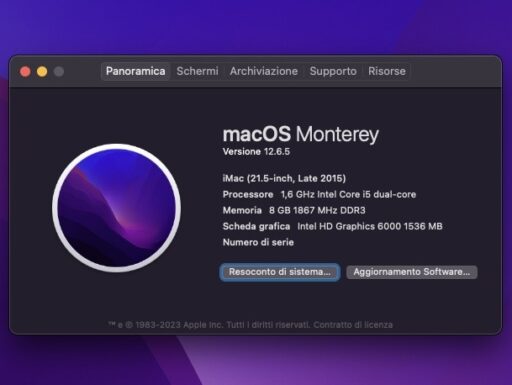 Apple iMac 21,5” (late 2015) Intel i5 dual-core.