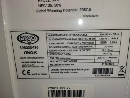 Condizionatore portatile ARGO 10.000 btu