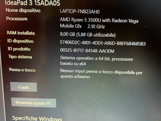 Notebook Lenovo ideapad 3 15” AMD Ryzen 5 8GB 512 GB