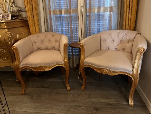 Poltroncine recenti stile antico rosa cipria legno dorato