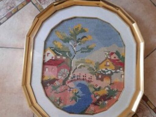 Quadro VINTAGE fatto a mano PUNTO CROCE anni 90