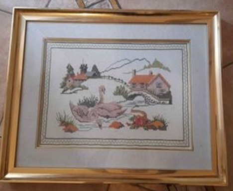 Quadro VINTAGE fatto a mano PUNTO CROCE anni 90