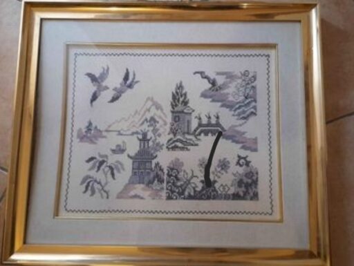 Quadro VINTAGE fatto a mano PUNTO CROCE anni 90