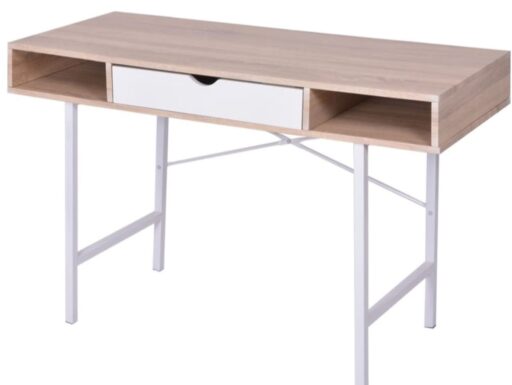 Scrivania con 1 Cassetto Rovere e Bianco