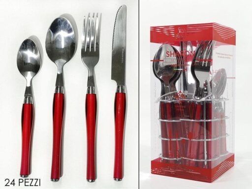 Servizio di posate da 24 pezzi, multicolore o rosso