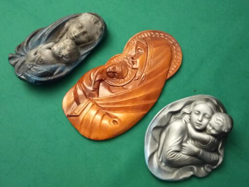 Madonna legno ceramica ottone d’epoca