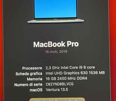 Macbook pro 15.3 i9 512 16giga