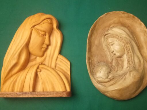 Madonna legno ceramica ottone d’epoca