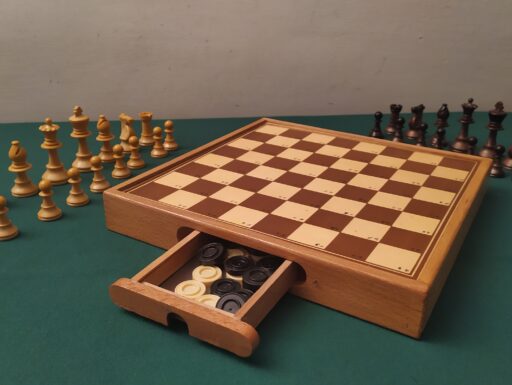 Scacchiera legno cassetto pedine dama