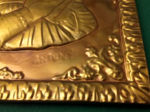 Madonna legno ceramica ottone d’epoca