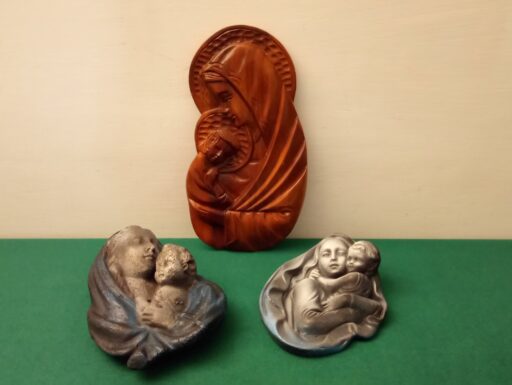Madonna legno ceramica ottone d’epoca