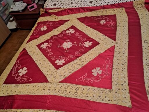 Coperta antiquariato pizzo e seta