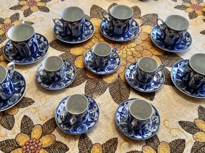 Servizio tè-caffè vintage in porcellana blu x5/6