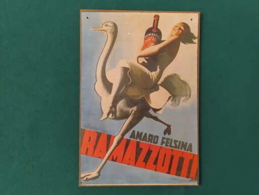 Sottobicchieri metallo e targhe legno "amaro ramazzotti"