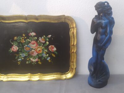 Vassoio legno dipinto a mano e venere resina