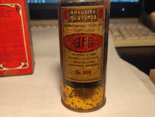 Fonda, polvere senza fumo, scatola vuota vintage, anni 50.