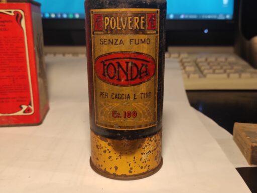 Fonda, polvere senza fumo, scatola vuota vintage, anni 50.