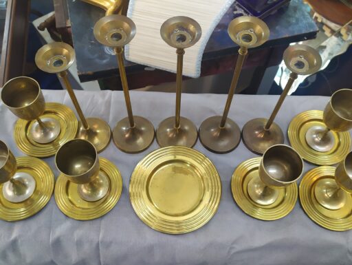Servizio ottone - candelabri-calici-piattini