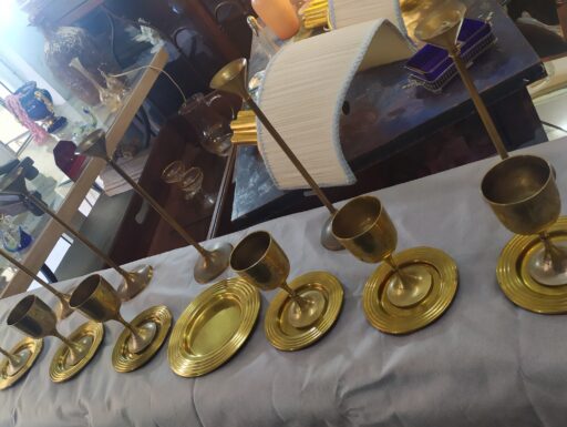 Servizio ottone - candelabri-calici-piattini