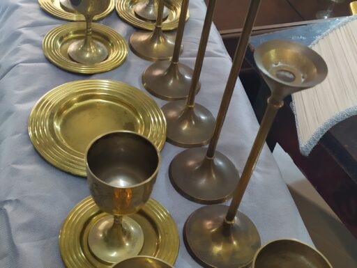 Servizio ottone - candelabri-calici-piattini