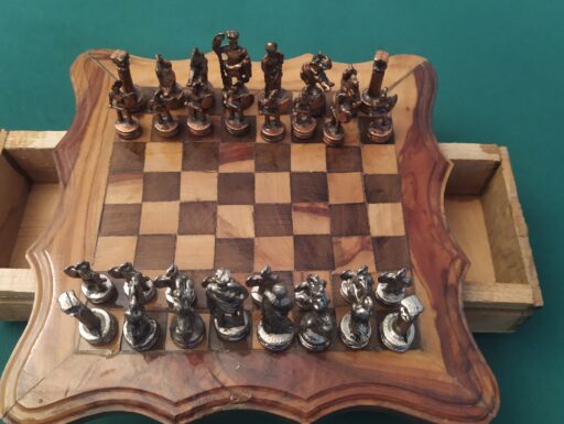Scacchiera artigianale ulivo - scacchi metallo
