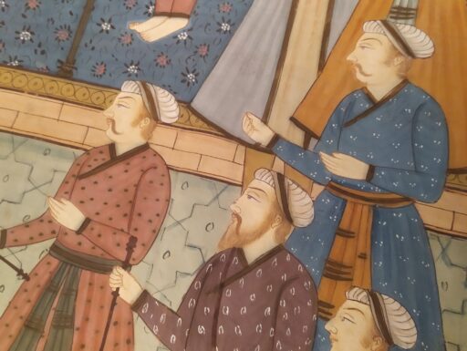 Dipinto su seta-scena di corte