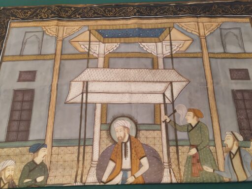 Dipinto su seta-scena di corte