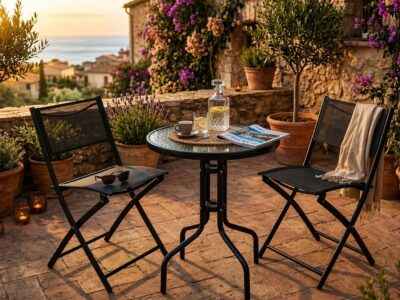 Set giardino nero 2 sedie + tavolino