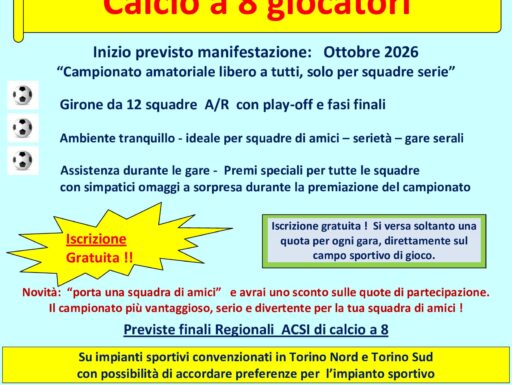 Campionato calcio a 8 amatoriale da ottobre in torino