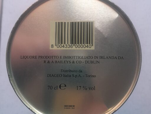 Scatola latta baileys misure 26 x 10,8 cm. finitura opaca