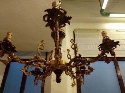 Lampadario 5 luci bracci in ottone e legno