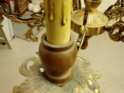 Lampadario 5 luci bracci in ottone e legno